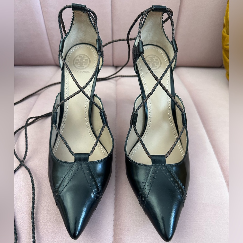 Tory Burch D ‘Orsay Black Leather Strappy Heels